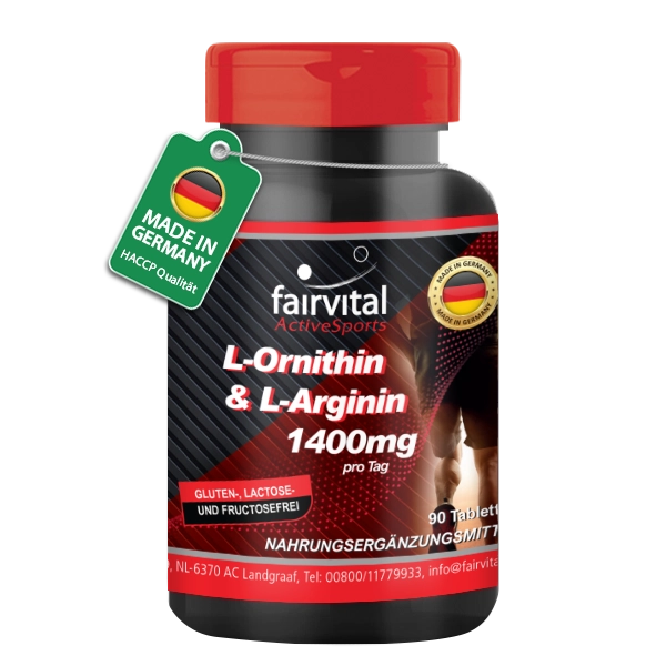 L-Ornithine & L-Arginine 1400mg per daily dose – 90 Tablets – HIGH STRENGTH – VEGAN – Amino Acids | Fairvital