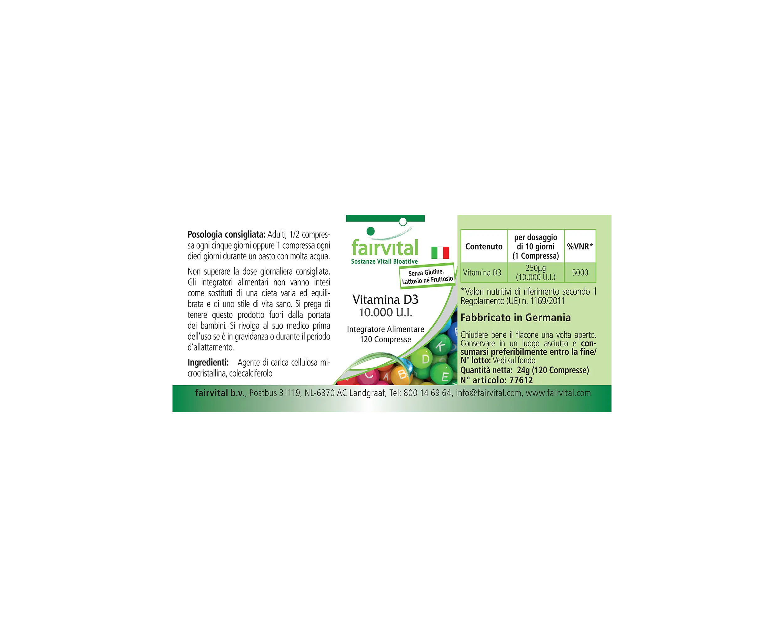 Vitamina D3 10.000 UI - 120 comprimidos - para el sistema inmunitario, la división celular, los músculos y mucho más | Fairvital