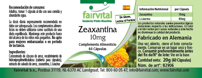 Zeaxanthine 10mg - 60 veganistische capsules Zeaxanthine 10mg - 60 veganistische capsules