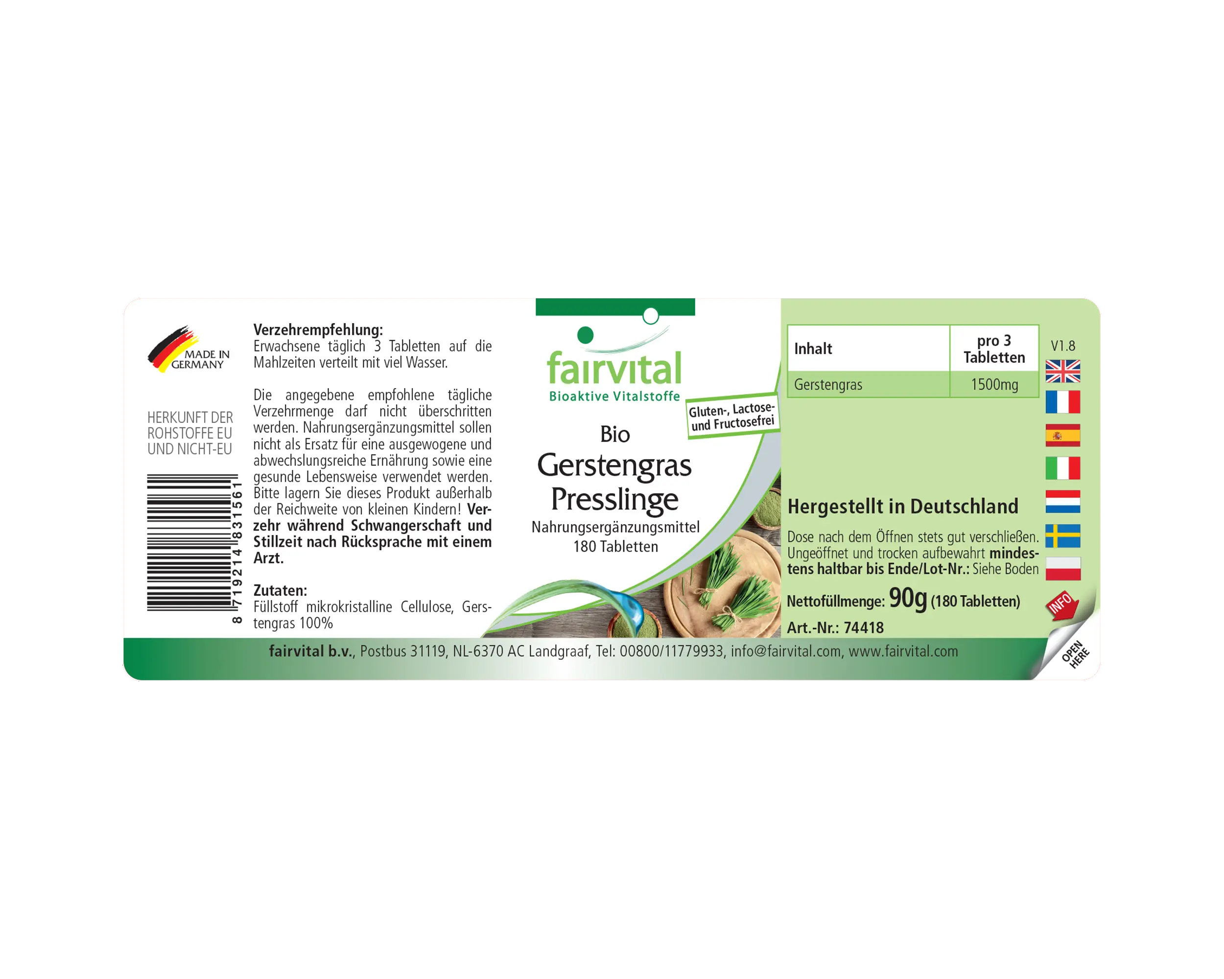 Bio Gerstengras Presslinge - 180 Tabletten - Hoch bioverfügbar - Hochdosiert und Vegan | Fairvital Bio Gerstengras Presslinge - 180 Tabletten - Hoch bioverfügbar - Hochdosiert und Vegan | Fairvital