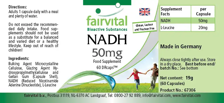 NADH 50mg - 60 Capsules - Vertraagde afgifte NADH 50mg - 60 Capsules - Vertraagde afgifte