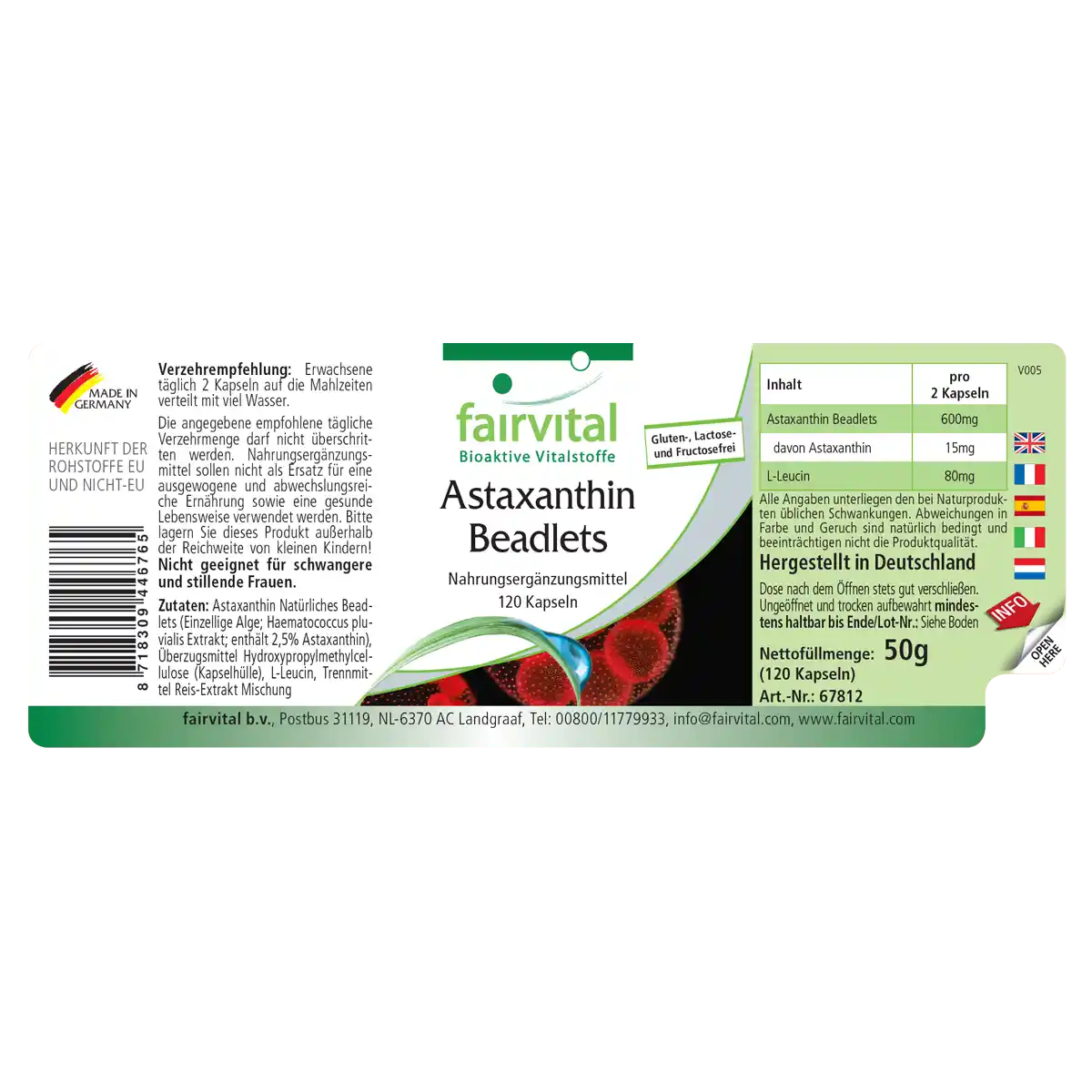 Astaxanthin Beadlets mikroverkapselt - 120 Kapseln - Hochdosiert und Vegan | Fairvital Astaxanthin Beadlets mikroverkapselt - 120 Kapseln - Hochdosiert und Vegan | Fairvital