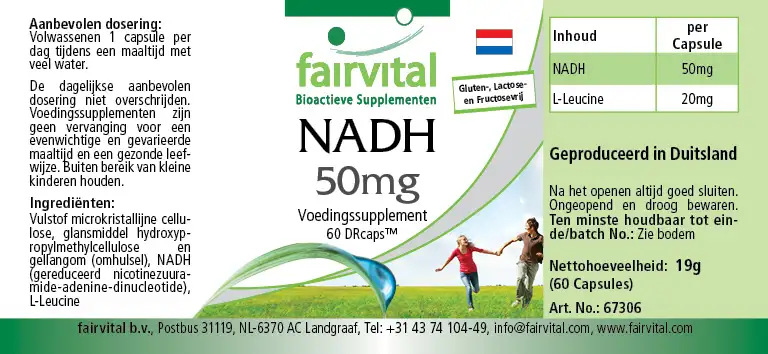 NADH 50mg - 60 Capsules - Vertraagde afgifte NADH 50mg - 60 Capsules - Vertraagde afgifte