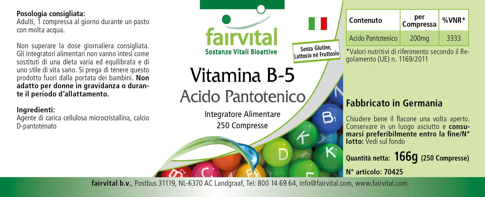 Vitamina B-5 ácido pantoténico 200mg - 250 comprimidos Vitamina B-5 ácido pantoténico 200mg - 250 comprimidos