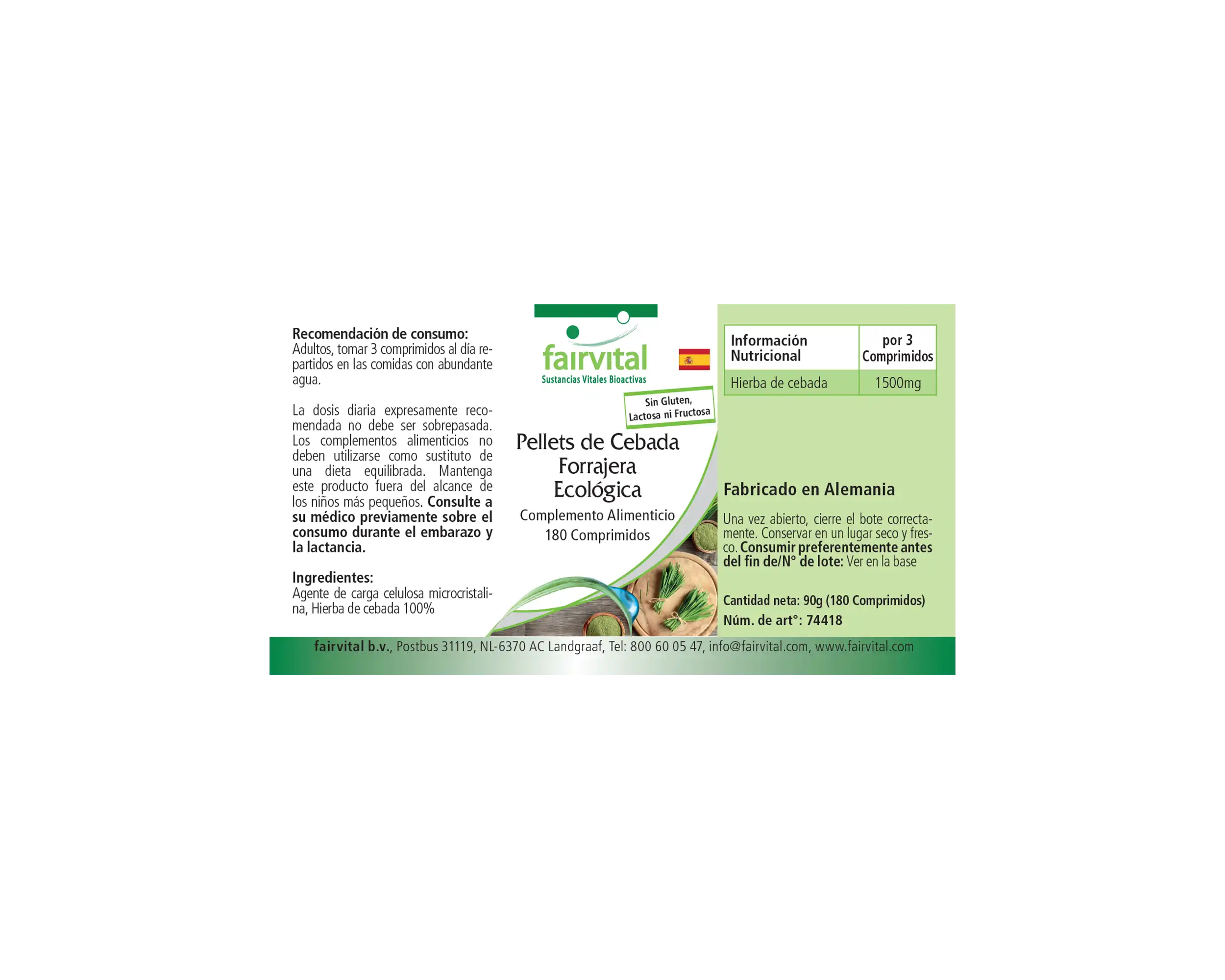 Cebada forrajera ecológica en gránulos - 180 comprimidos Cebada forrajera ecológica en gránulos - 180 comprimidos