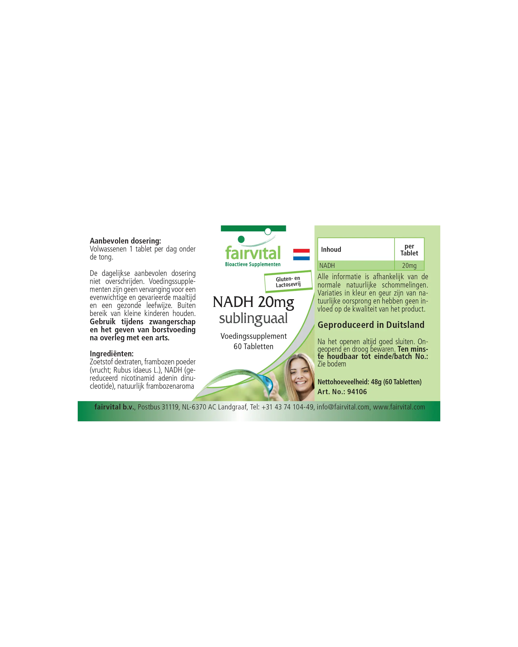 NADH 20mg sublingual – 60 comprimidos