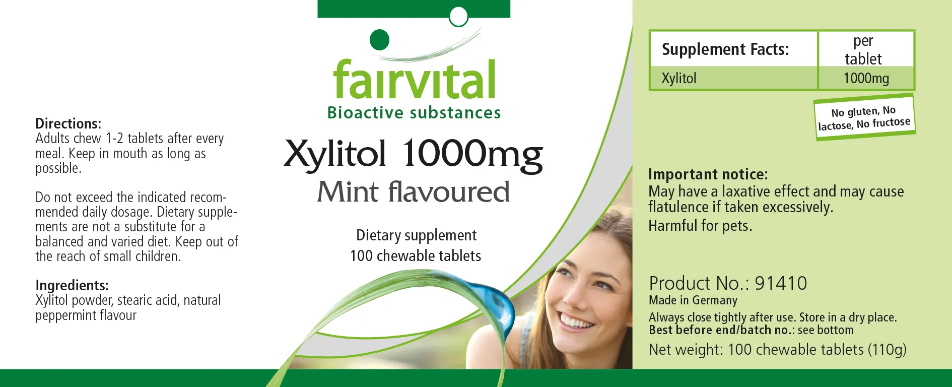 Xilitol 1000mg con aroma a menta - 100 comprimidos