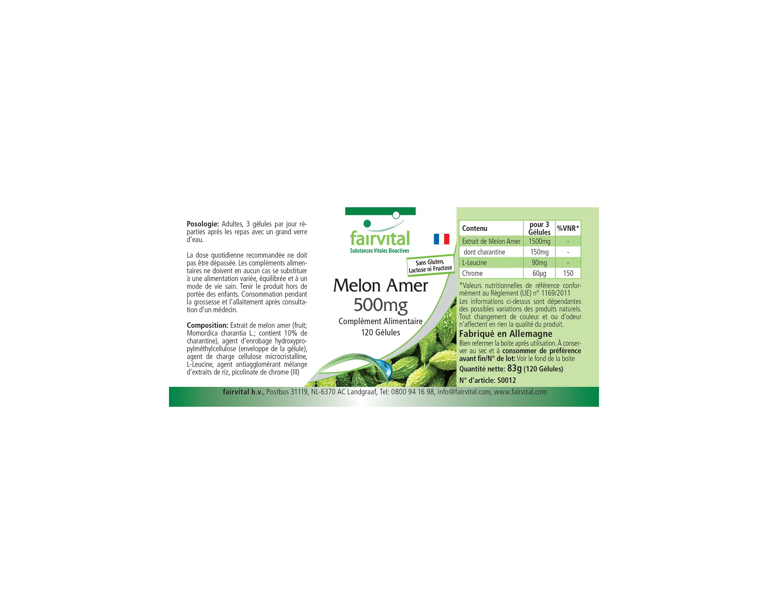 Melón amargo 500mg cromo - 120 cápsulas