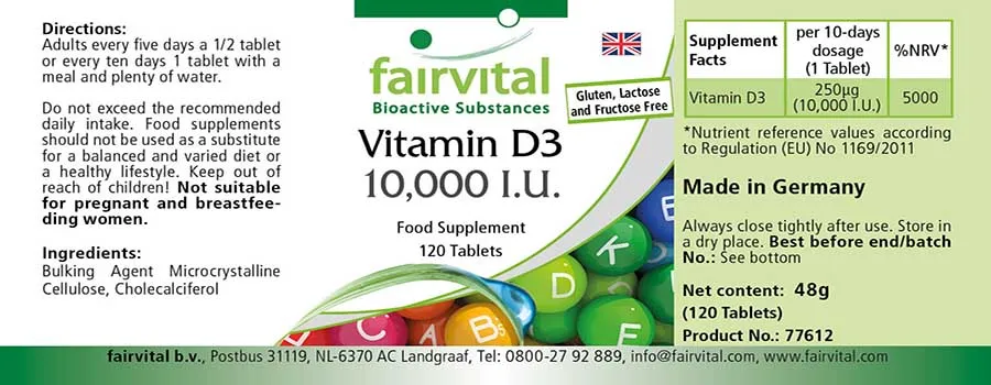 Vitamine D3 10000 I.U. - 120 tabletten