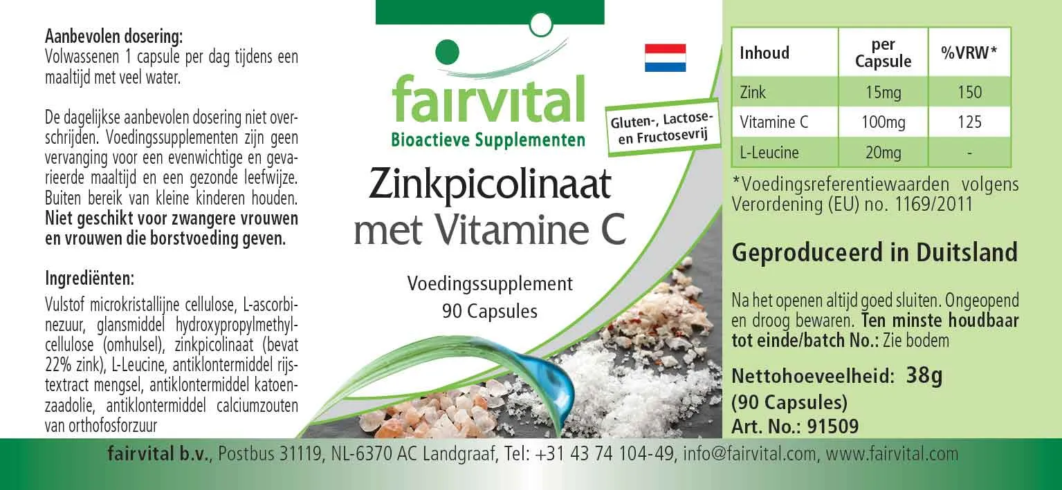 Picolinate de zinc avec vitamine C - 90 gélules