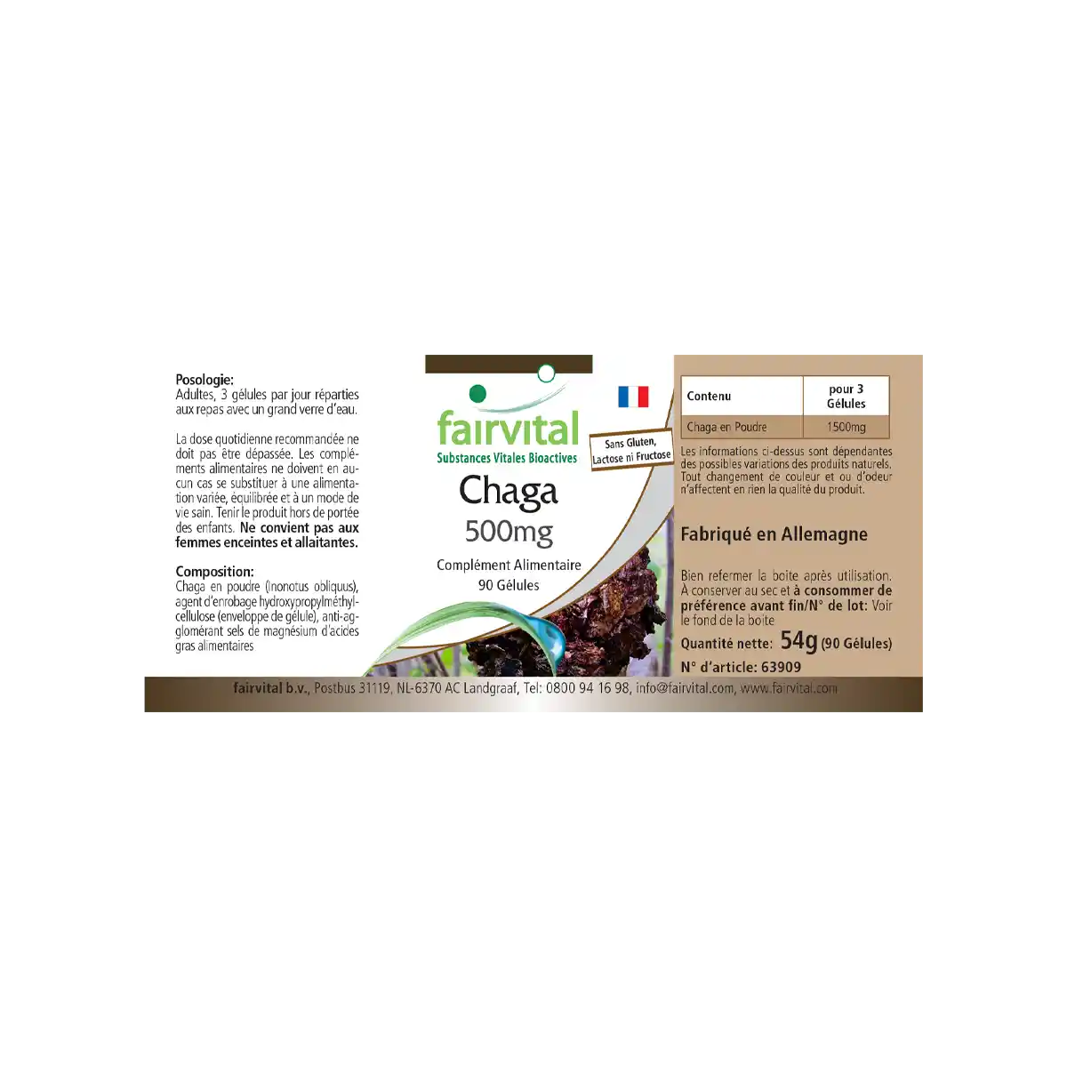Chaga - geneeskrachtige paddenstoel 500mg - 90 capsules Chaga - geneeskrachtige paddenstoel 500mg - 90 capsules