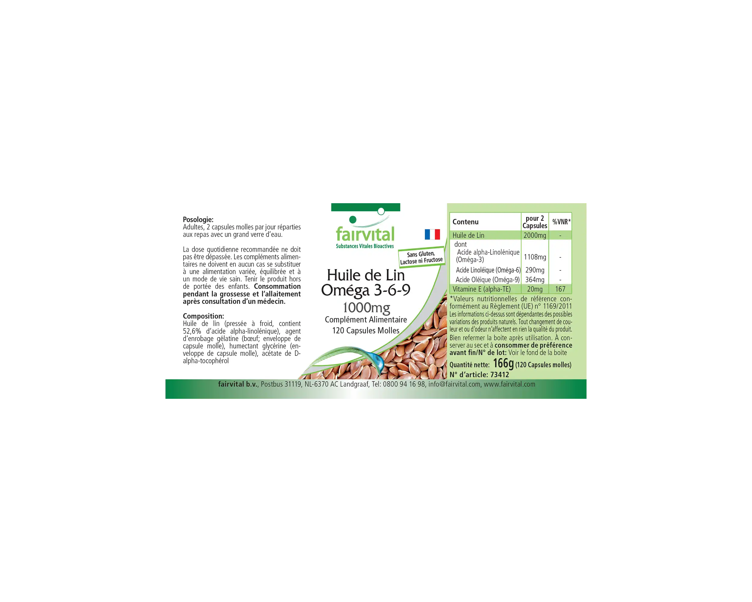 Huile de lin - riche en omégas 3, 6 et 9 - 120 softgels