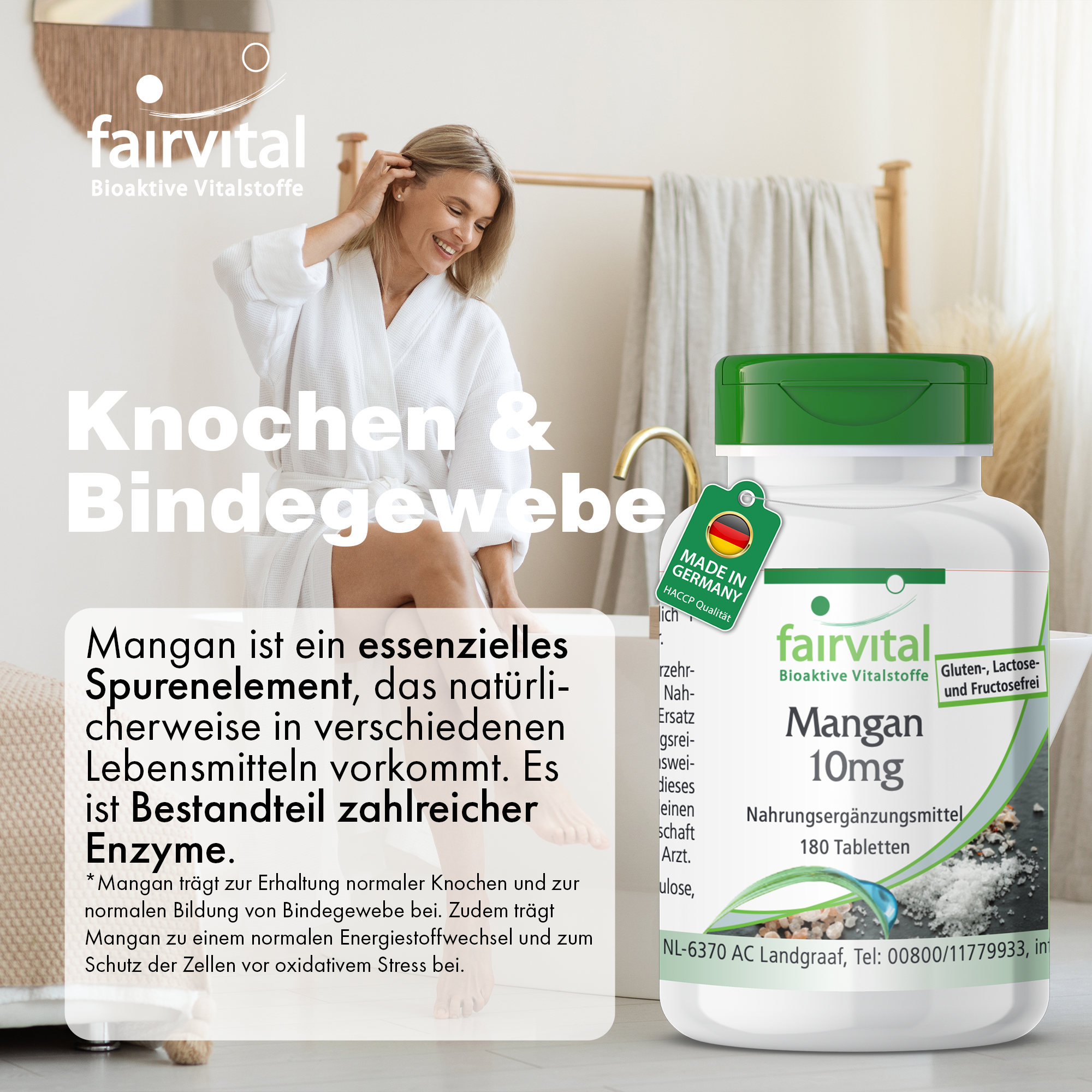 Mangaan 10mg - 180 tabletten - voor botten, energie en nog veel meer - hooggedoseerd en veganistisch | Fairvital