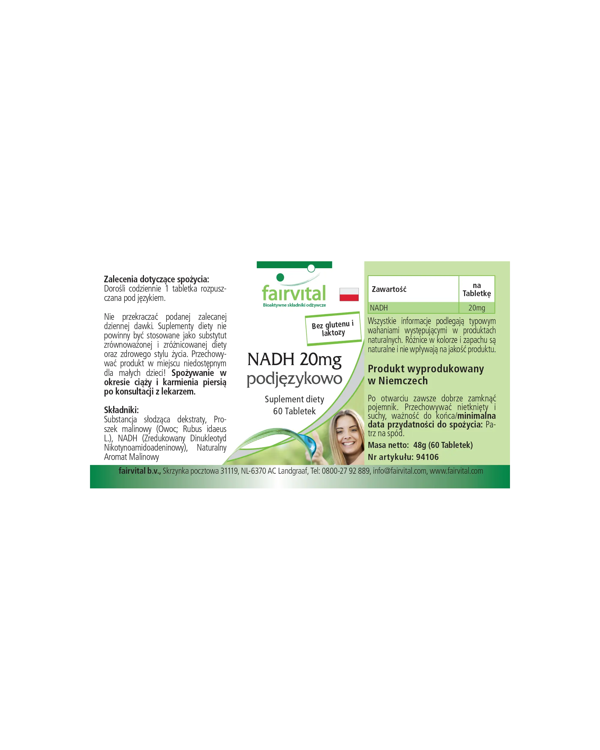 NADH 20mg sublingual – 60 comprimidos