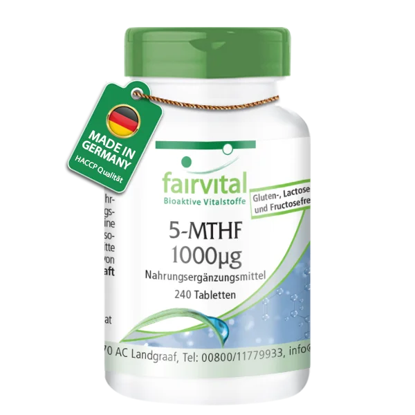 5-MTHF 1000 µg - 240 Tabletten - bioaktive Folsäure - Hochdosiert und Vegan | Fairvital 5-MTHF 1000 µg - 240 Tabletten - bioaktive Folsäure - Hochdosiert und Vegan | Fairvital