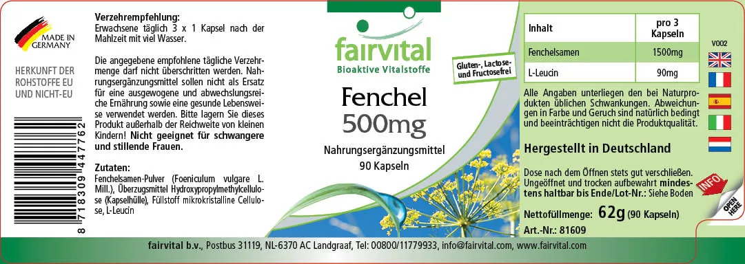 Fennel 500mg - 90 Capsules Fennel 500mg - 90 Capsules