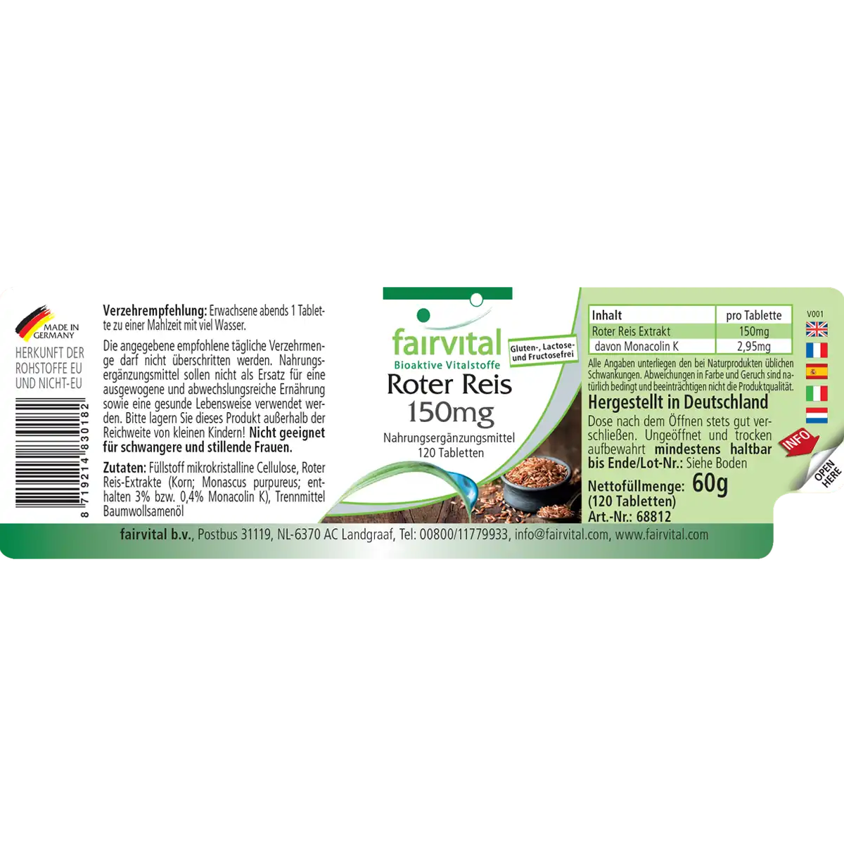 Roter Reis 150mg - 120 Tabletten - fermentiert - 2,95 mg Monacolin K - Vegan | Fairvital Roter Reis 150mg - 120 Tabletten - fermentiert - 2,95 mg Monacolin K - Vegan | Fairvital