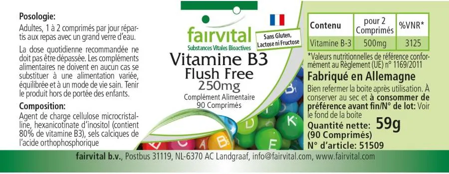 Vitamine B3 Flush Free 250mg - 90 comprimés