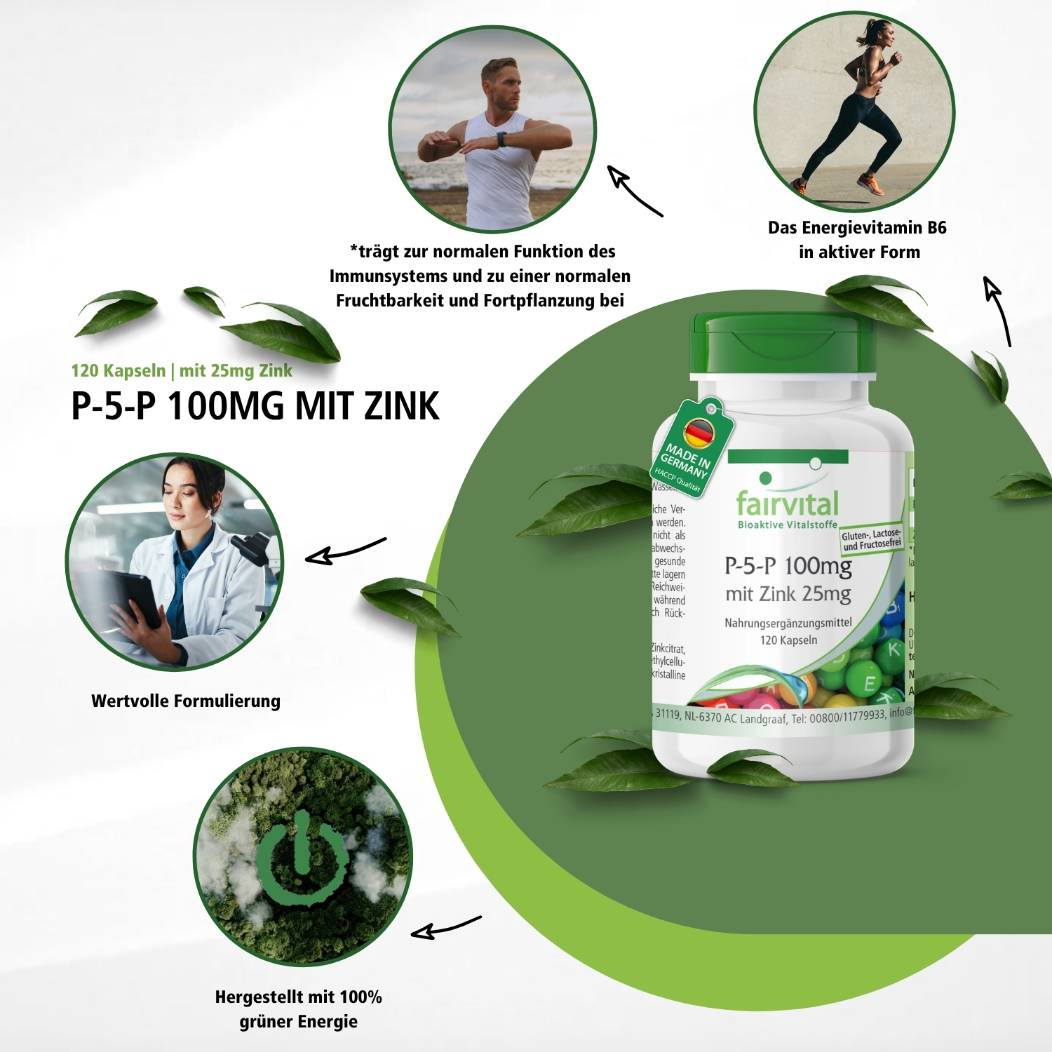 P-5-P 100mg met Zink 25mg - 120 capsules - voor energie, zenuwstelsel en meer - hooggedoseerd en veganistisch | Fairvital