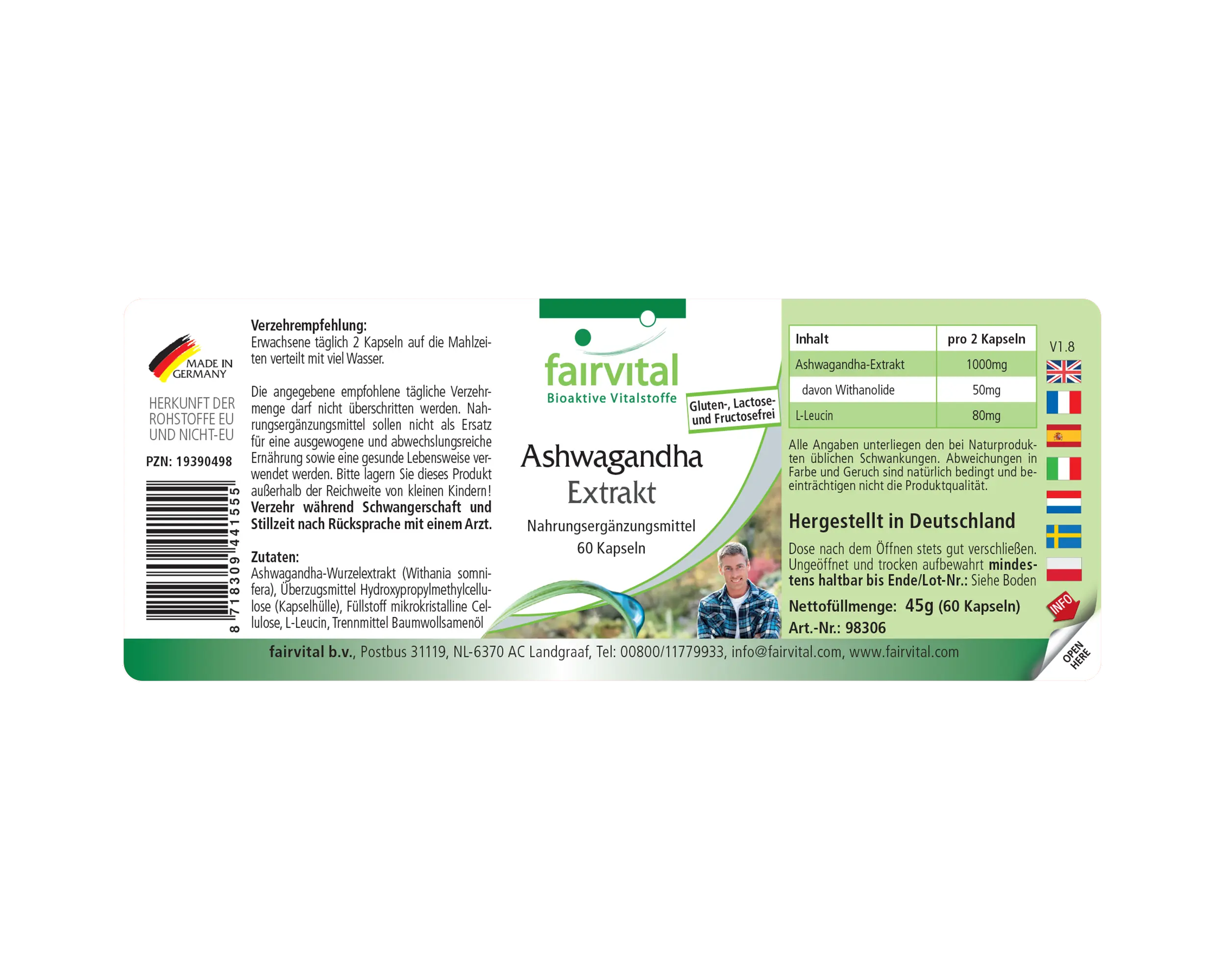 Ashwagandha Extrakt - 60 Kapseln - Hochdosiert und Vegan | Fairvital Ashwagandha Extrakt - 60 Kapseln - Hochdosiert und Vegan | Fairvital