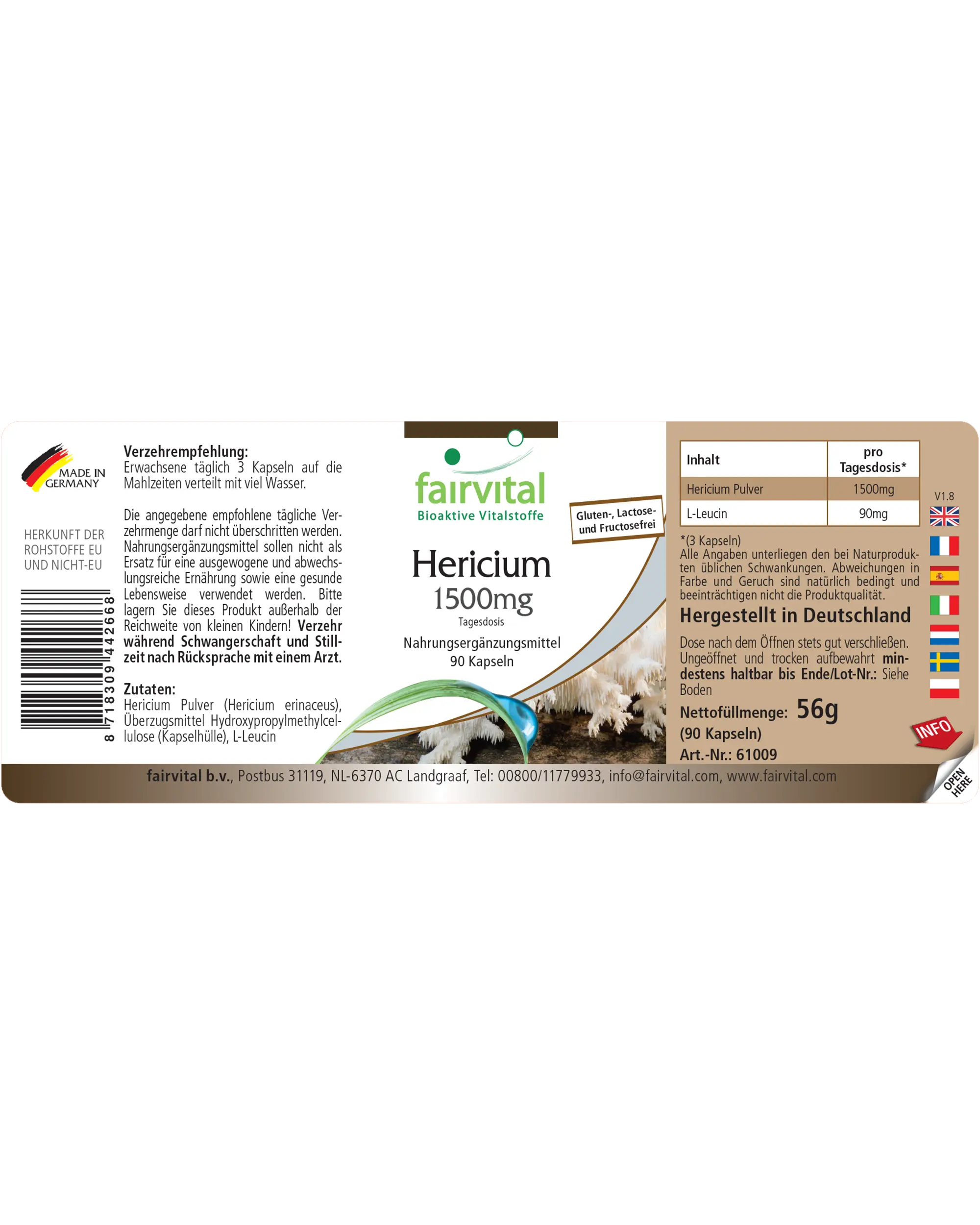 Hericium 1500mg - 90 Capsules | Fairvital