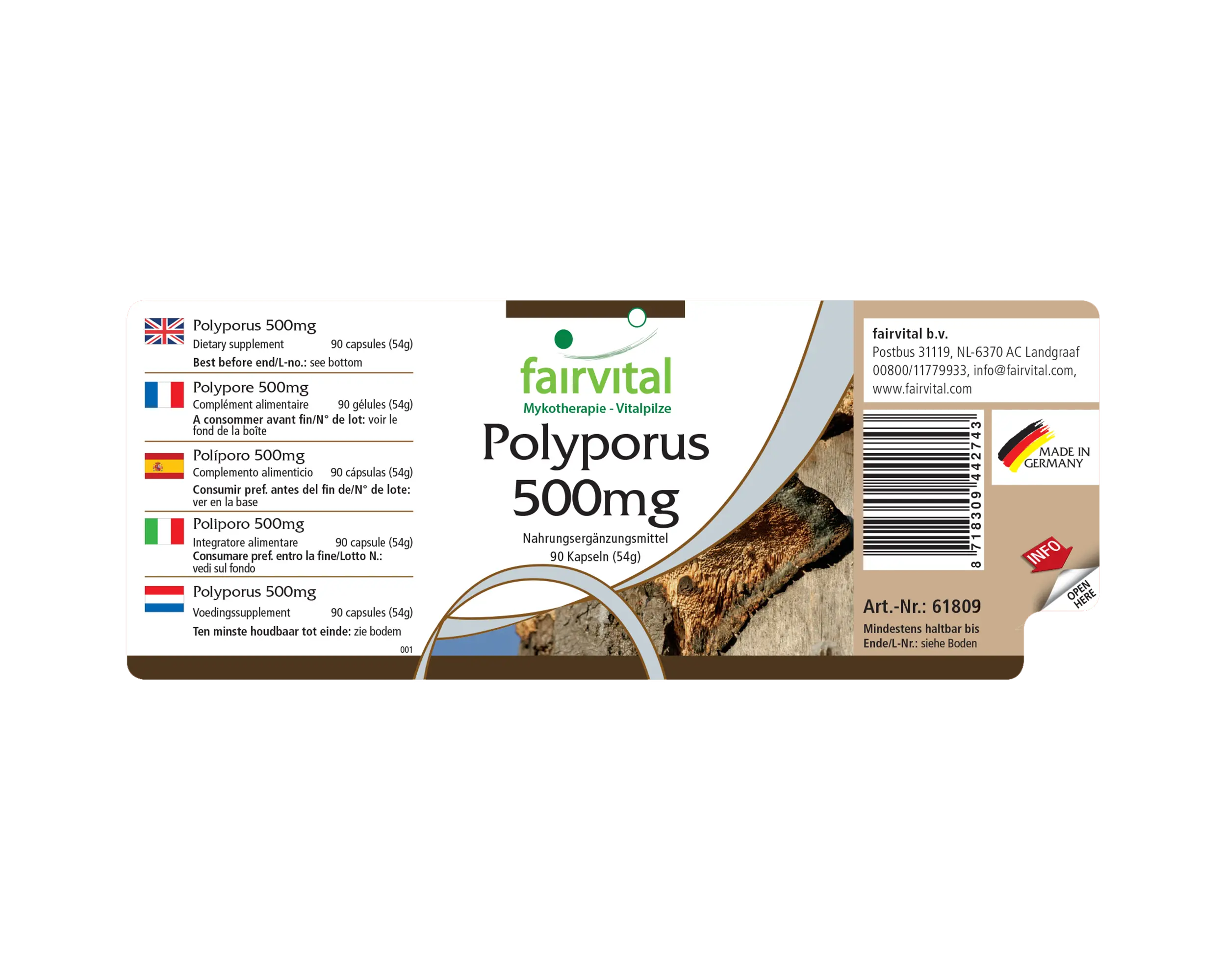 Polyporus - de zuivere paddenstoel 500mg - 90 capsules Polyporus - de zuivere paddenstoel 500mg - 90 capsules