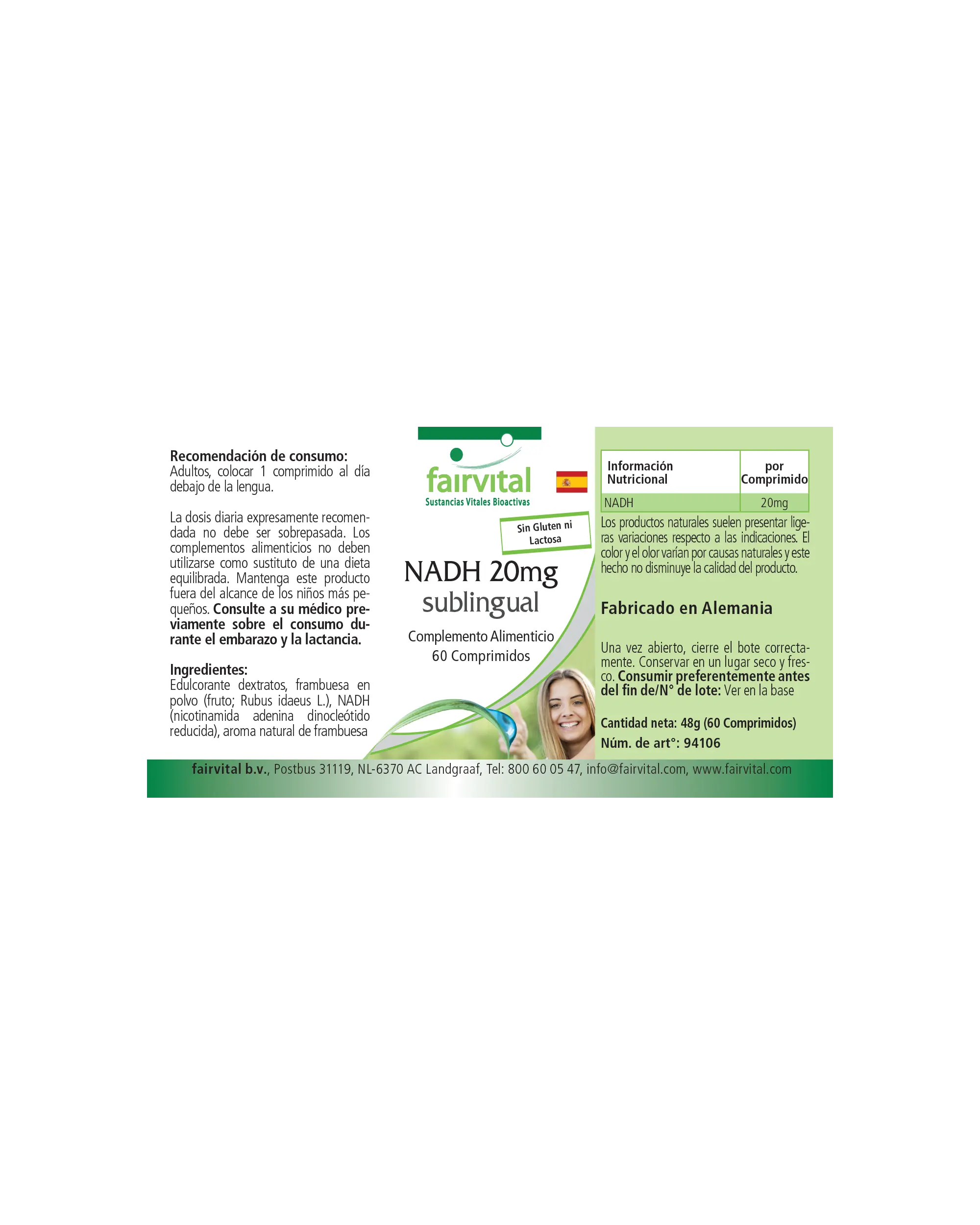 NADH 20mg sublingual – 60 comprimidos