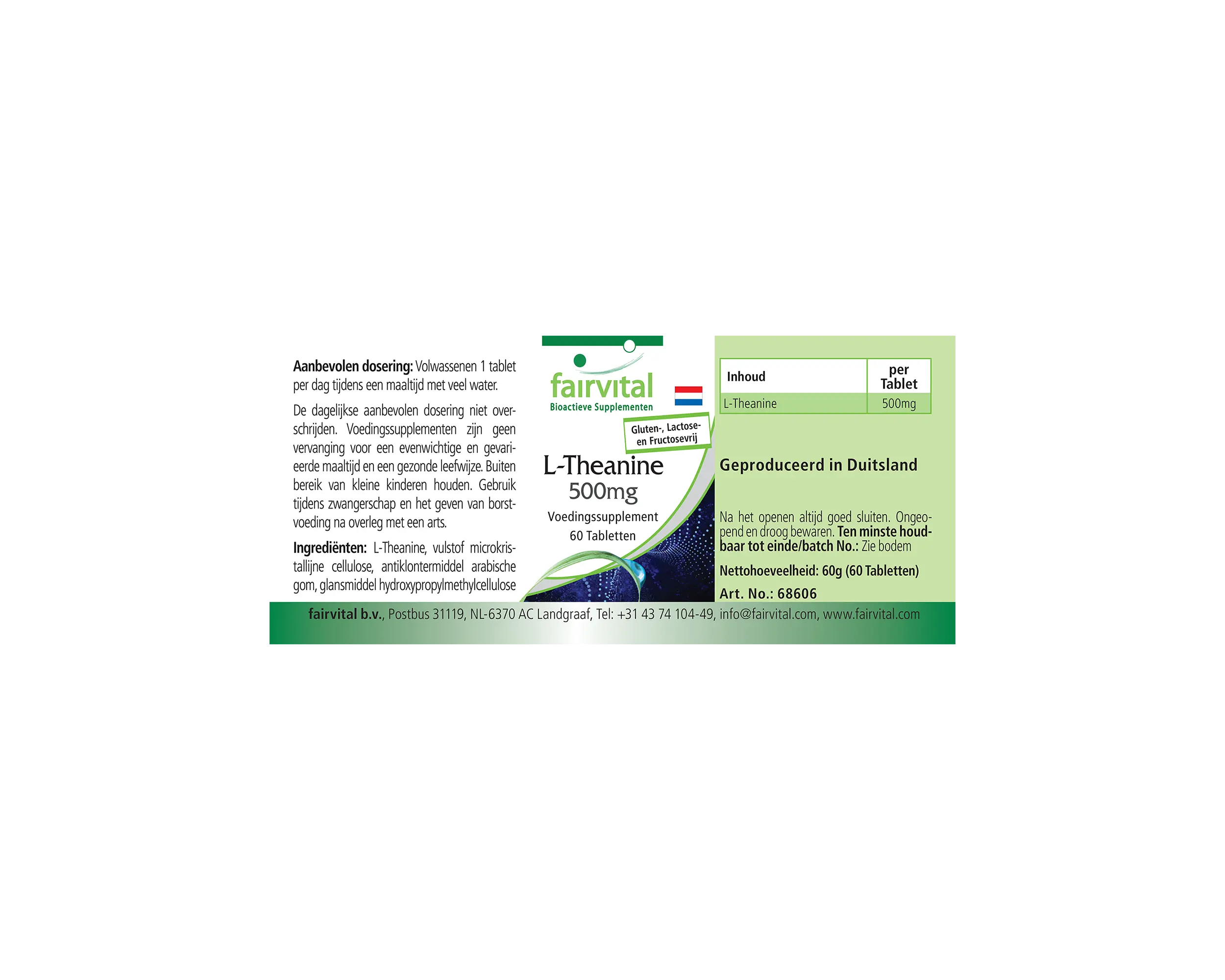 L-Teanina 500mg - 60 compresse - Amminoacido - Facili da deglutire - Ad alto dosaggio e vegana | Fairvital
