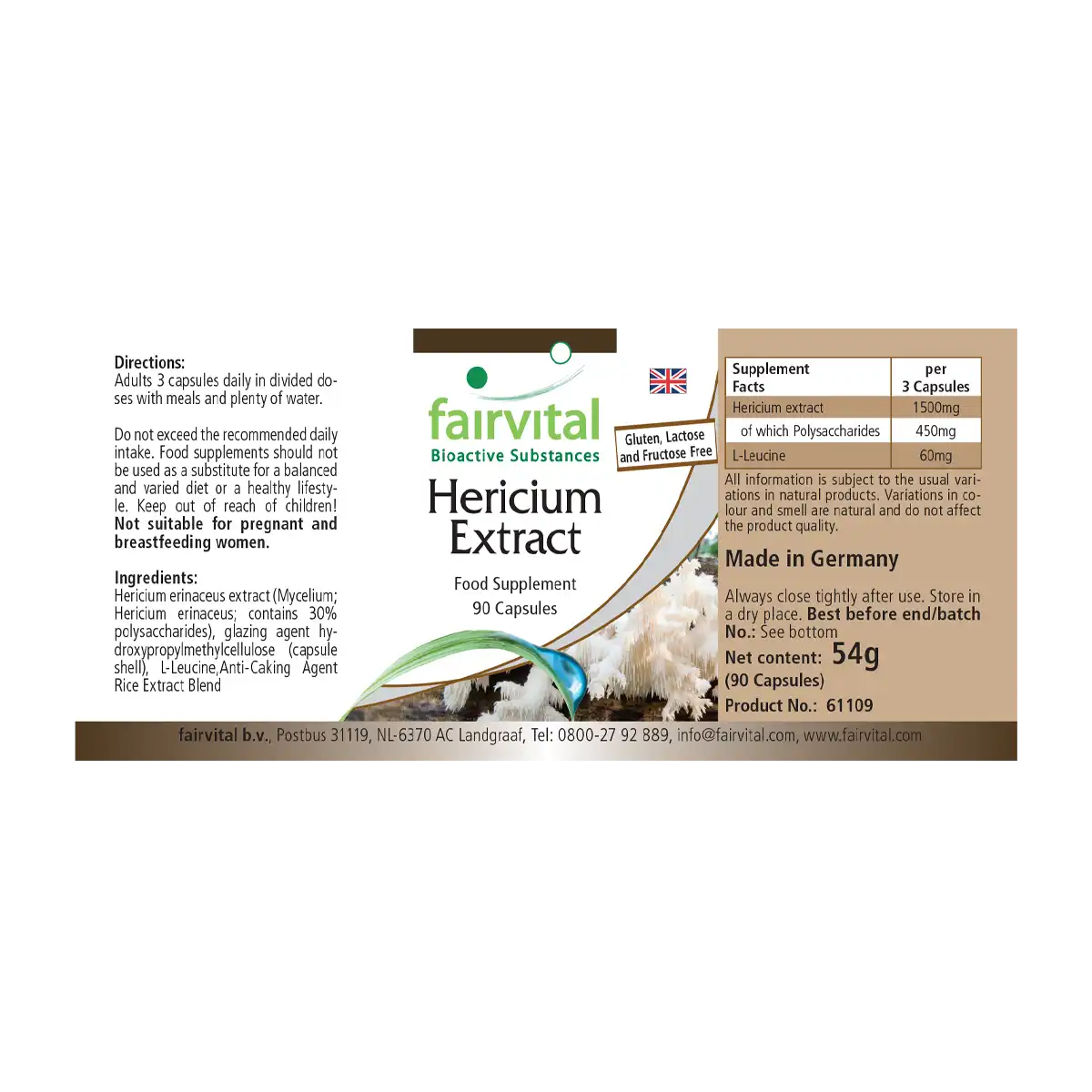 Hericium extract 500mg - 90 capsules