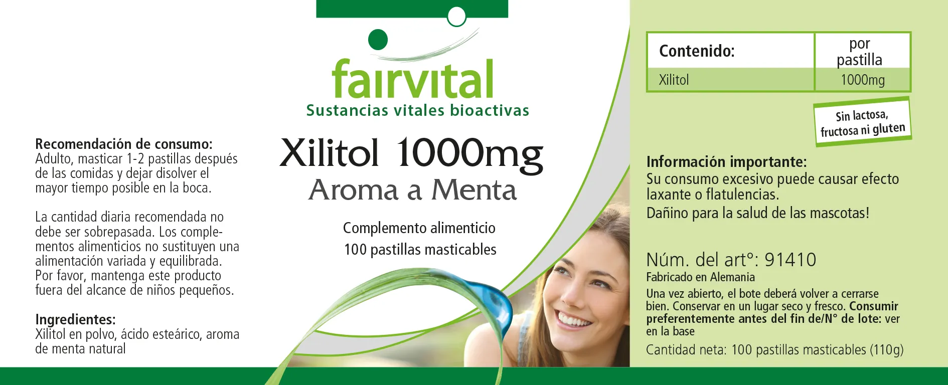 Xilitol 1000mg con aroma a menta - 100 comprimidos