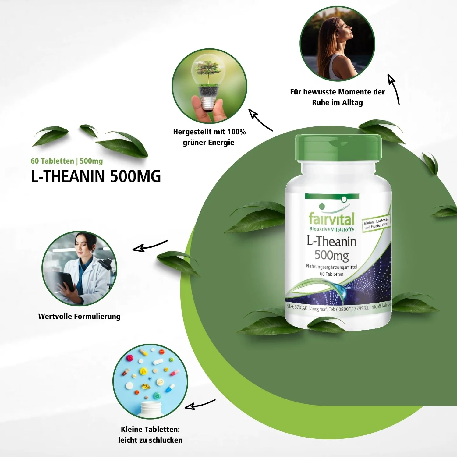 L-Teanina 500mg – 60 comprimidos - Fácil de tragar