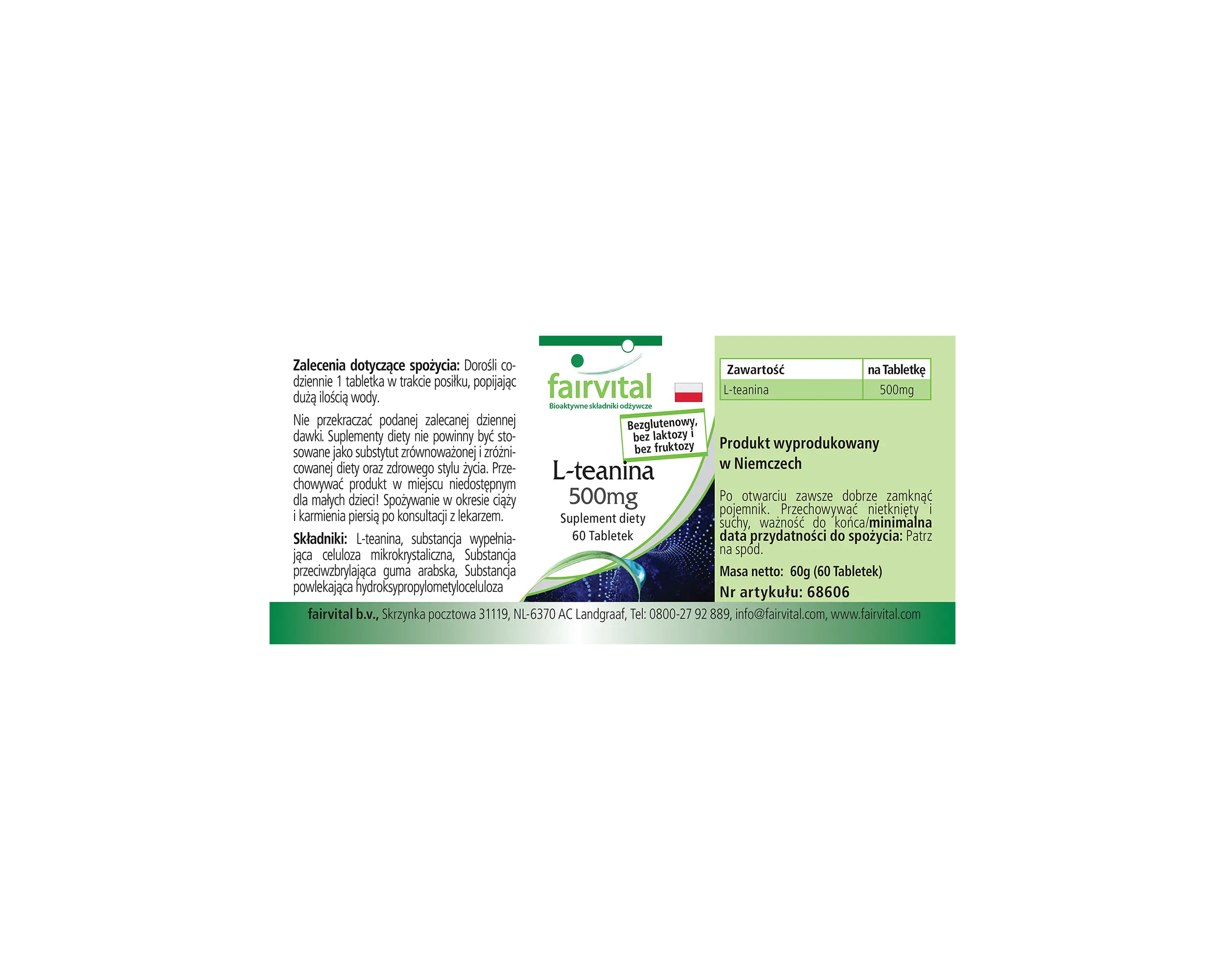 L-Teanina 500mg - 60 compresse - Amminoacido - Facili da deglutire - Ad alto dosaggio e vegana | Fairvital
