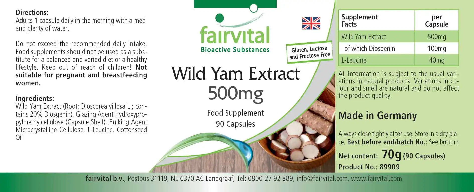 Wild Yam Extrakt 500mg - 90 Kapseln - standardisiert auf 20% Diosgenin - Hochdosiert und Vegan | Fairvital Wild Yam Extrakt 500mg - 90 Kapseln - standardisiert auf 20% Diosgenin - Hochdosiert und Vegan | Fairvital