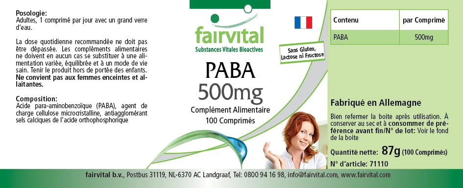 PABA 500mg - 100 tabletten PABA 500mg - 100 tabletten