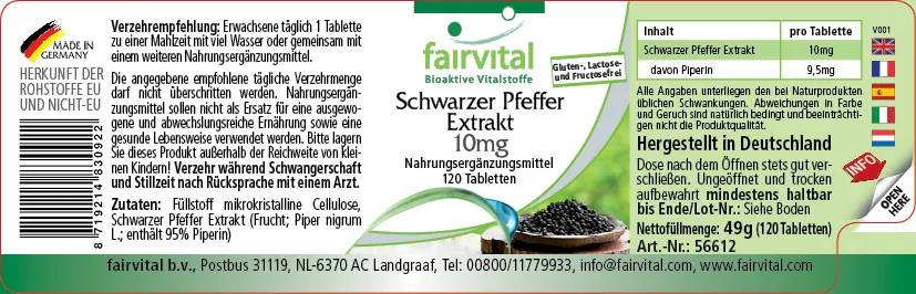 Zwarte peper extract 10mg Zwarte peper extract 10mg