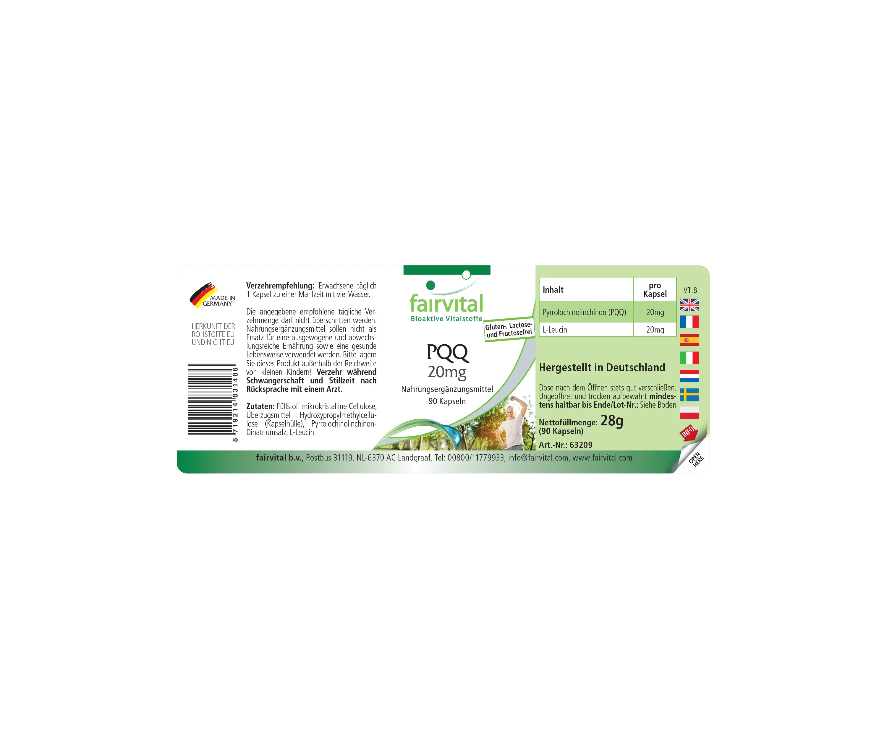 PQQ 20mg - 90 Kapseln - Pyrrolochinolinchinon-Dinatriumsalz - Hochdosiert und Vegan | Fairvital PQQ 20mg - 90 Kapseln - Pyrrolochinolinchinon-Dinatriumsalz - Hochdosiert und Vegan | Fairvital