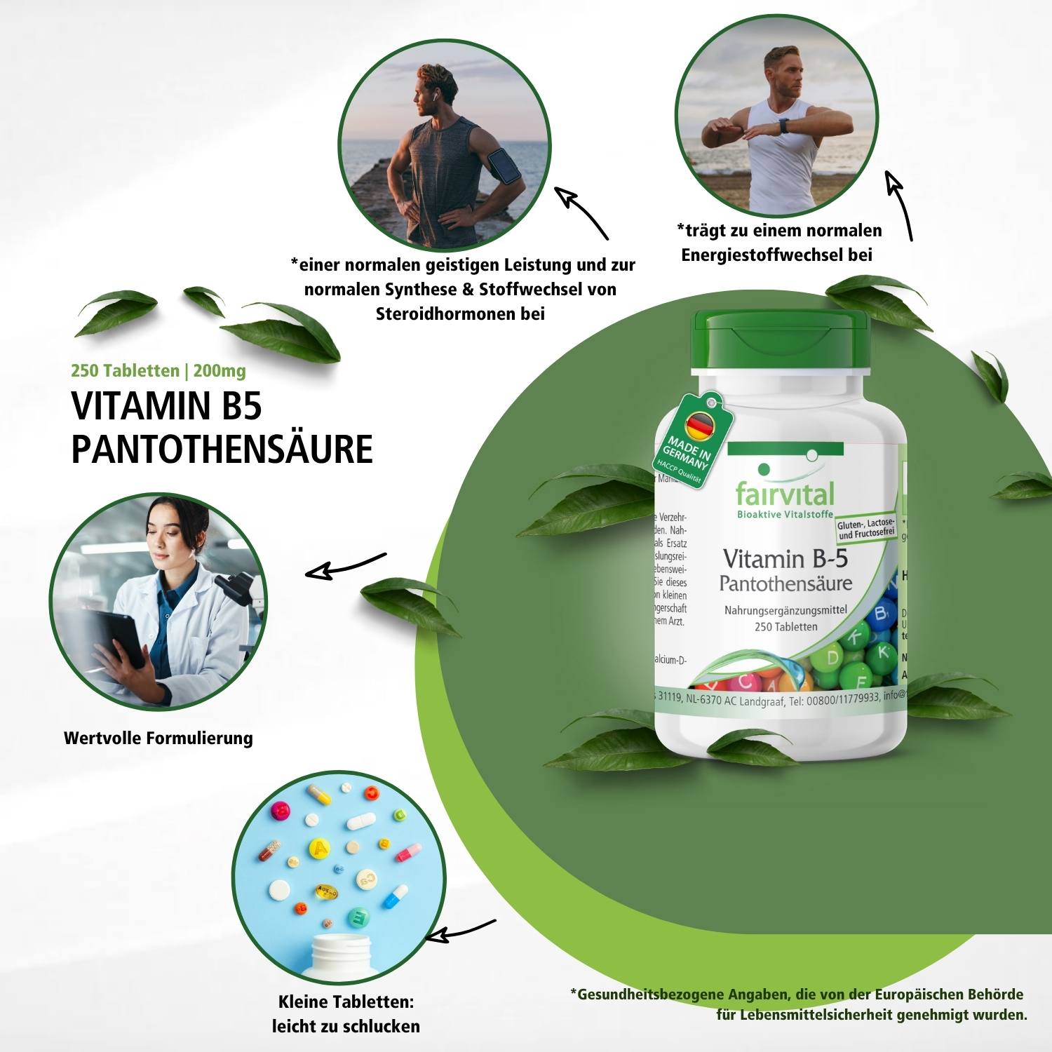 Vitamine B-5 pantotheenzuur 200mg - 250 tabletten