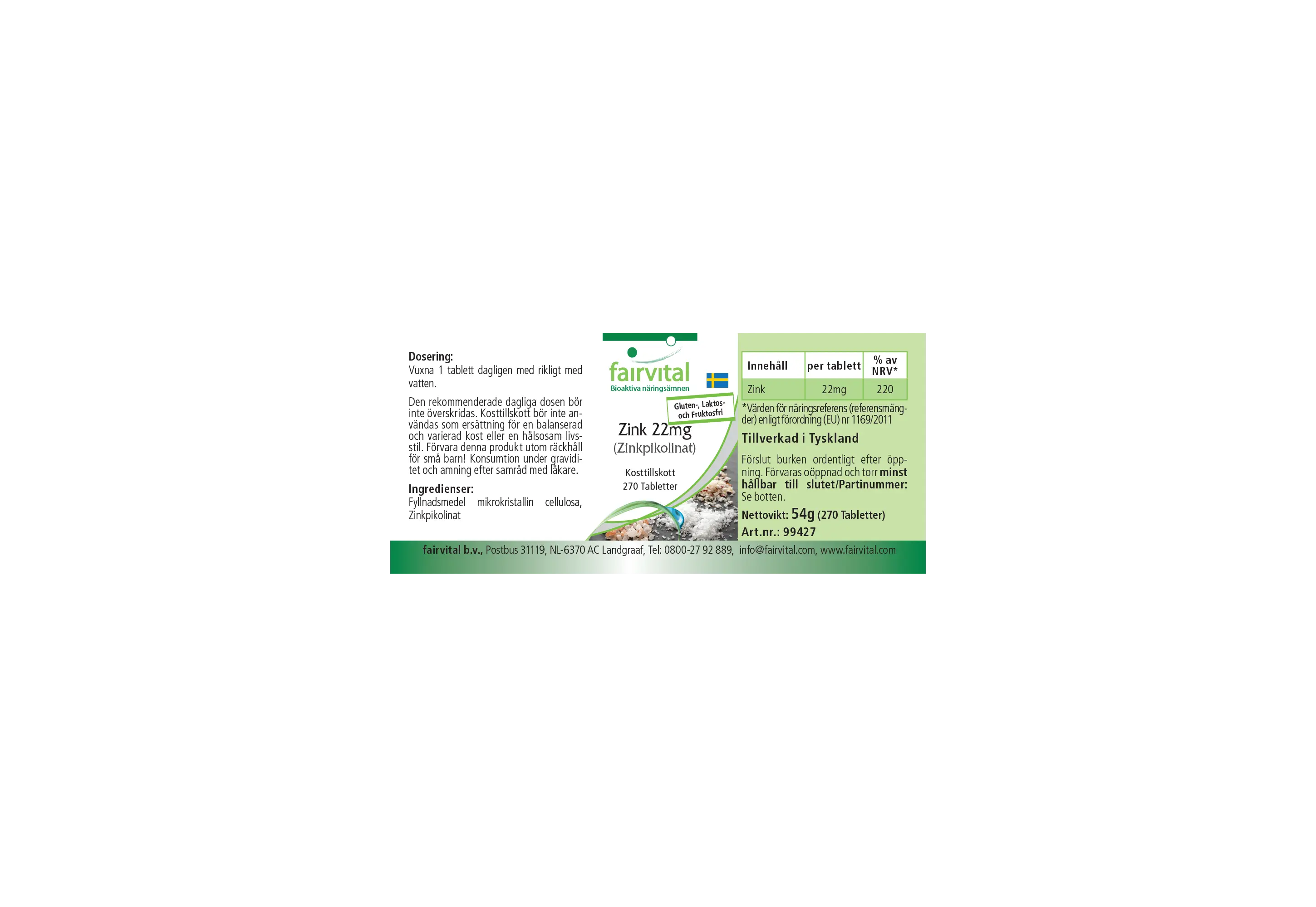 Zink 22mg (Zinkpicolinaat) - 270 tabletten - meer dan 100% van de dagelijkse behoefte - voor huid, zicht, botten en meer - vegan | Fairvital