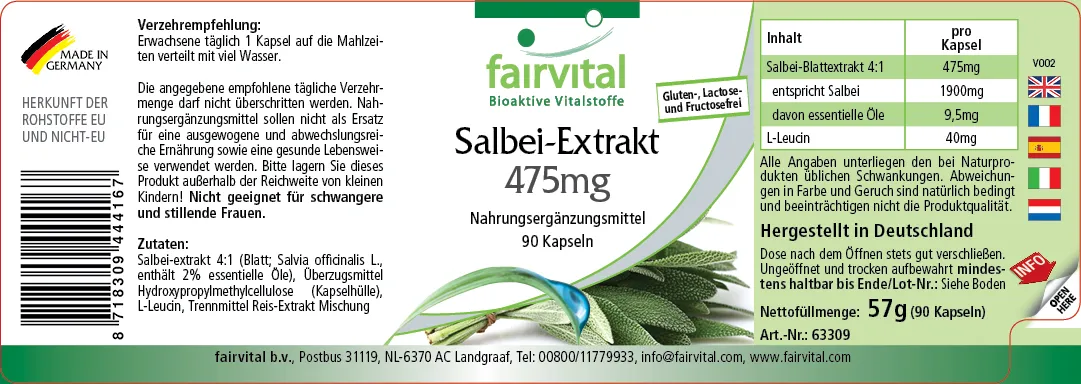Estratto di salvia 475 mg - 90 capsule Estratto di salvia 475 mg - 90 capsule