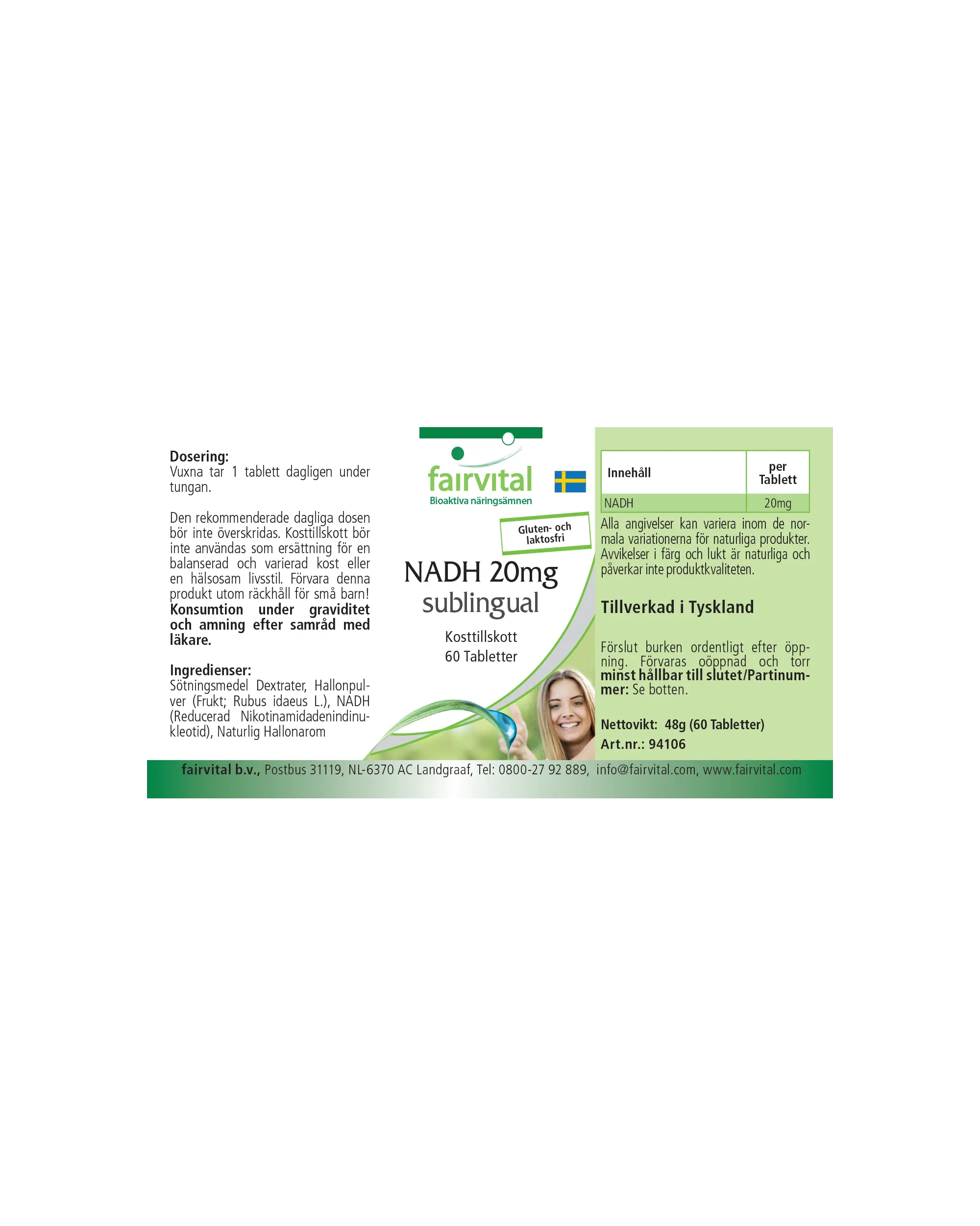 NADH 20mg sublingual – 60 comprimidos