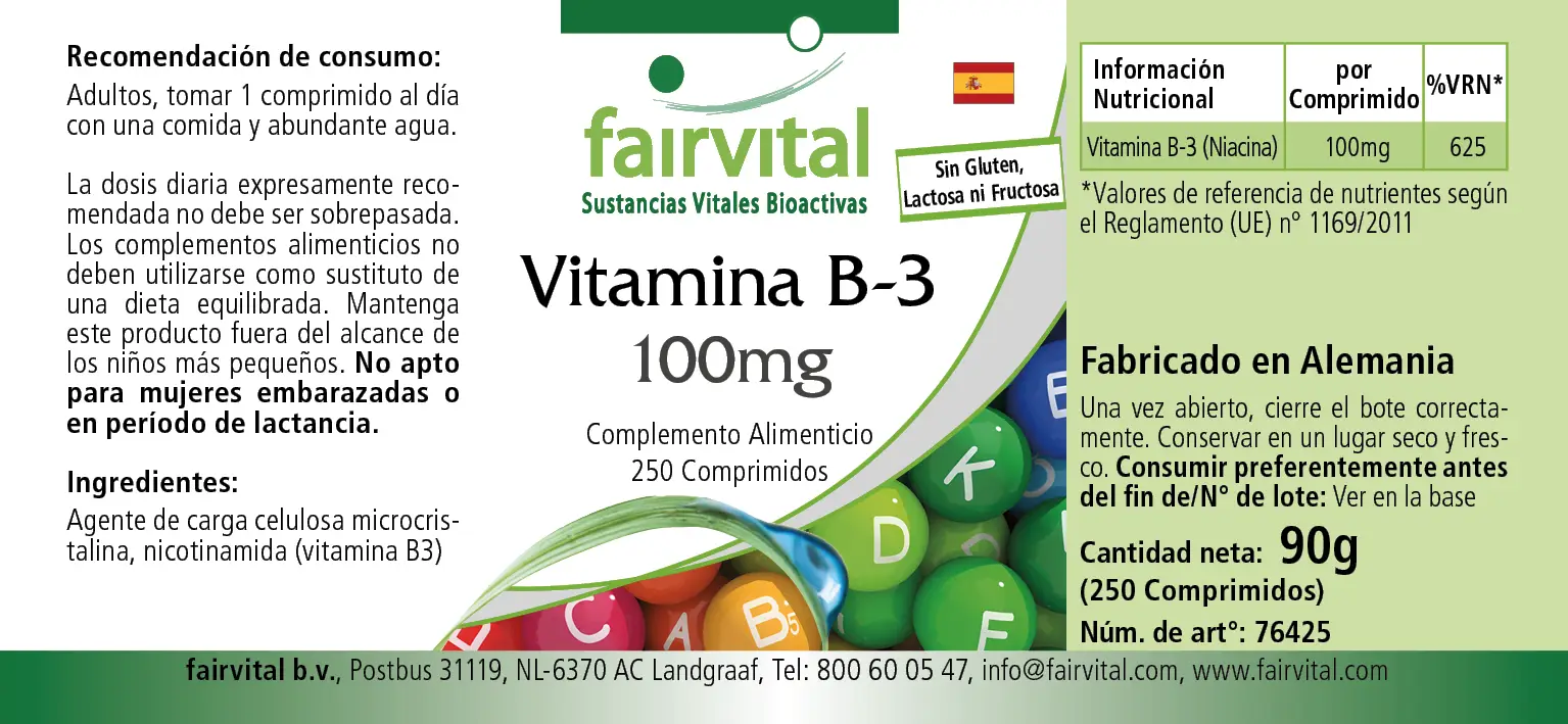 Vitamine B-3 avec Niacine - 250 comprimés
