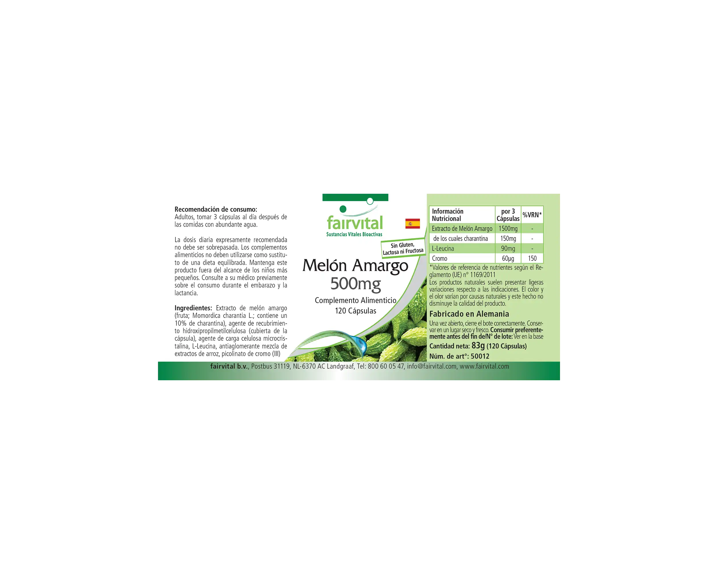 Melón amargo 500mg cromo - 120 cápsulas
