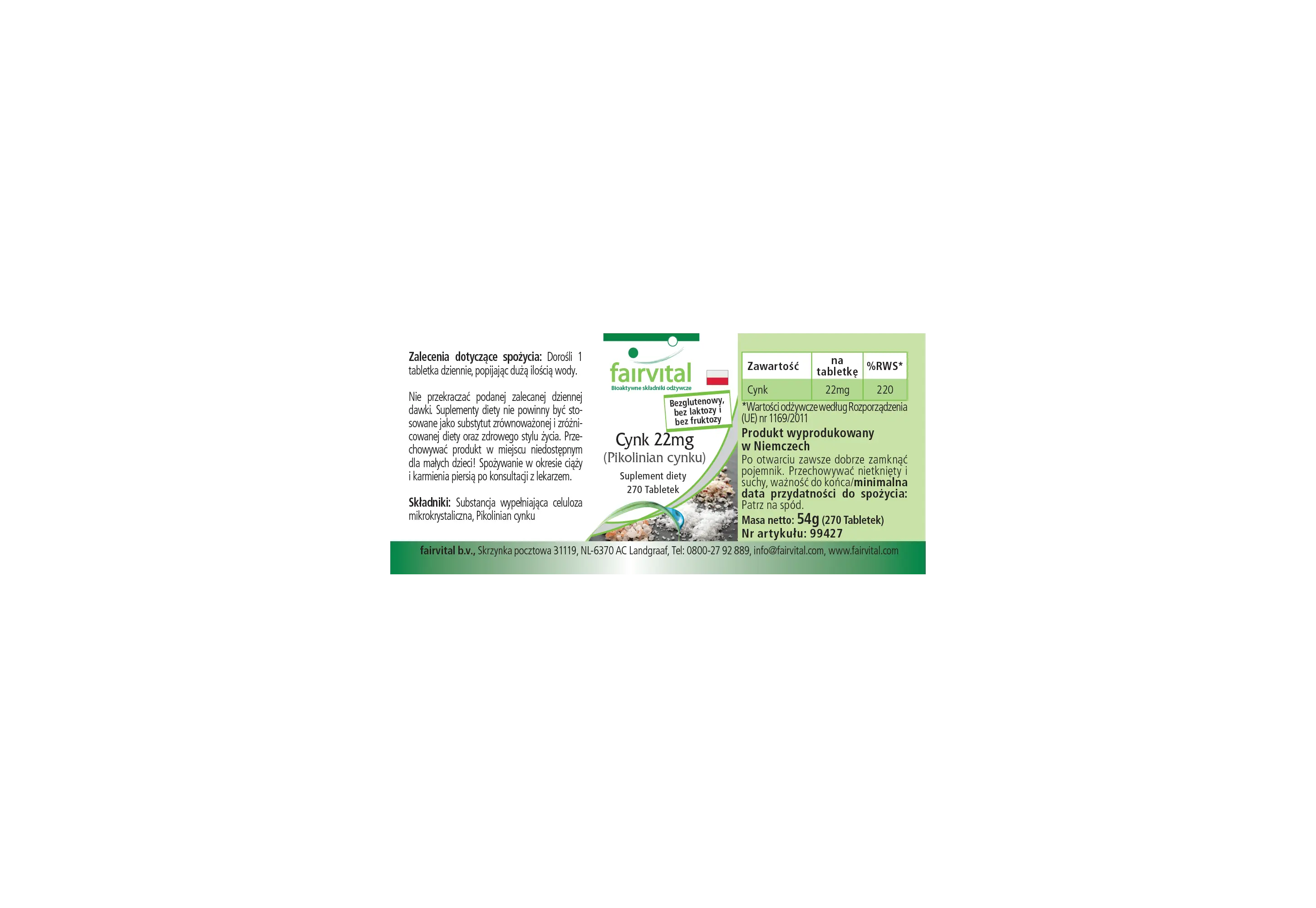 Zink 22mg (Zinkpicolinaat) - 270 tabletten - meer dan 100% van de dagelijkse behoefte - voor huid, zicht, botten en meer - vegan | Fairvital