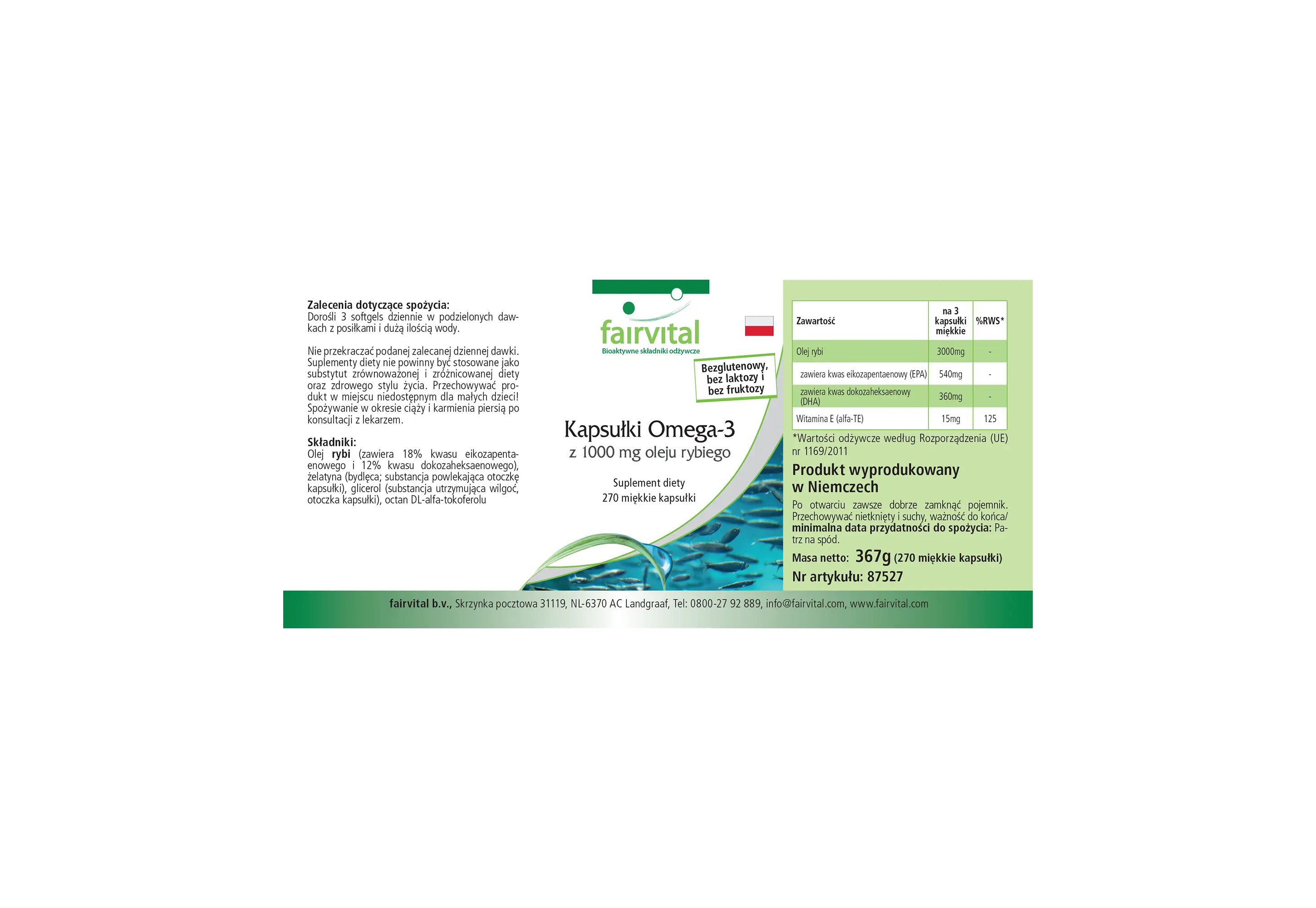 Omega-3 Capsules uit 1000mg Visolie - 270 Softgels - met EPA, DHA & vitamine E - meer dan 100% van de dagelijkse behoefte | Fairvital