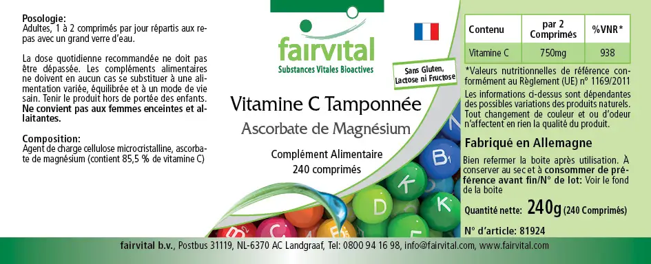 Buffered vitamin C as magnesium ascorbate - 240 tablets