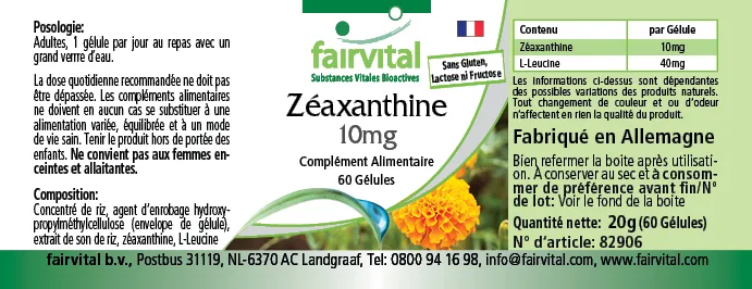 Zeaxanthine 10mg - 60 veganistische capsules Zeaxanthine 10mg - 60 veganistische capsules