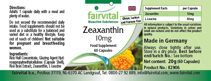 Zeaxanthine 10mg - 60 veganistische capsules Zeaxanthine 10mg - 60 veganistische capsules