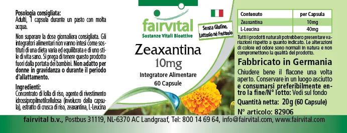 Zeaxanthine 10mg - 60 veganistische capsules Zeaxanthine 10mg - 60 veganistische capsules