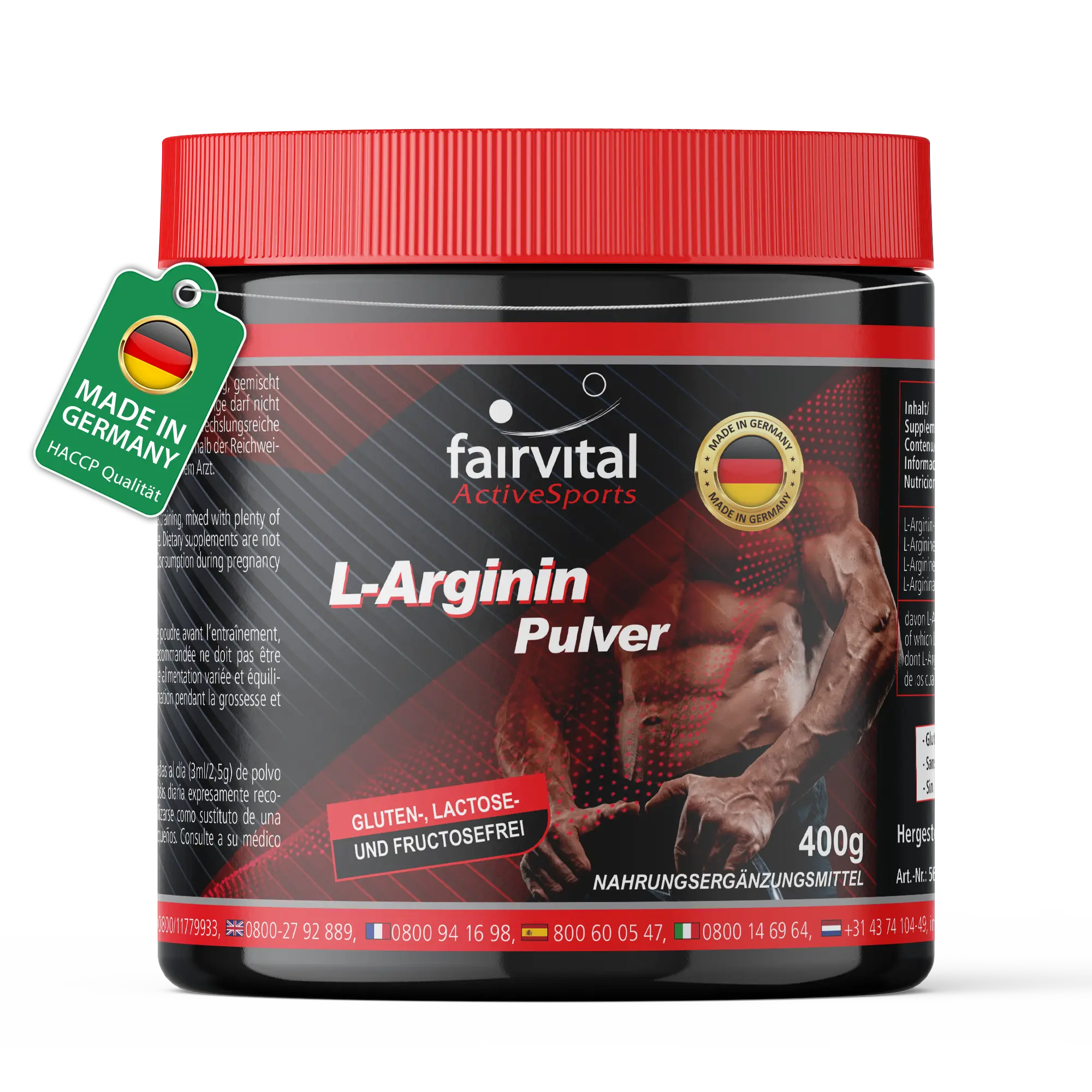 L-Arginine Powder 400g - 100% Pure L-Arginine HCl without Additives - Vegan | Fairvital