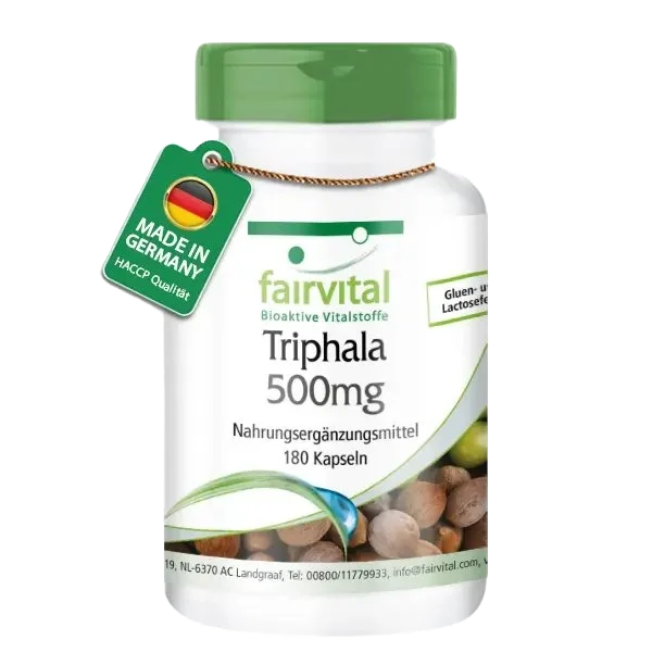 Triphala 500 mg - 180 Kapseln - Ayurvedische Dreifrucht - Amalaki, Haritaki, Bibhitaki - Vegan | Fairvital Triphala 500 mg - 180 Kapseln - Ayurvedische Dreifrucht - Amalaki, Haritaki, Bibhitaki - Vegan | Fairvital